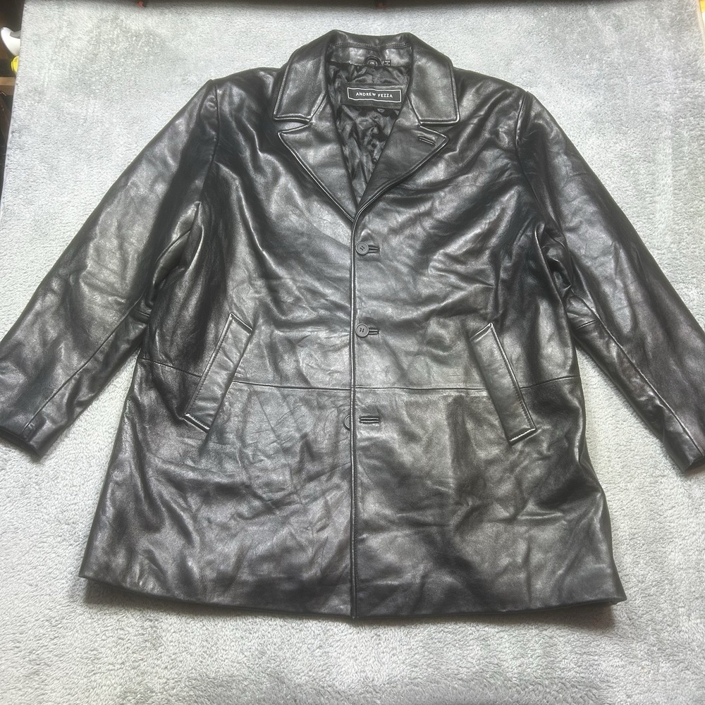 Vintage Andrew Fezza Leather Jacket Mens 2XL Black Buttons Collar Pockets‎ Moto